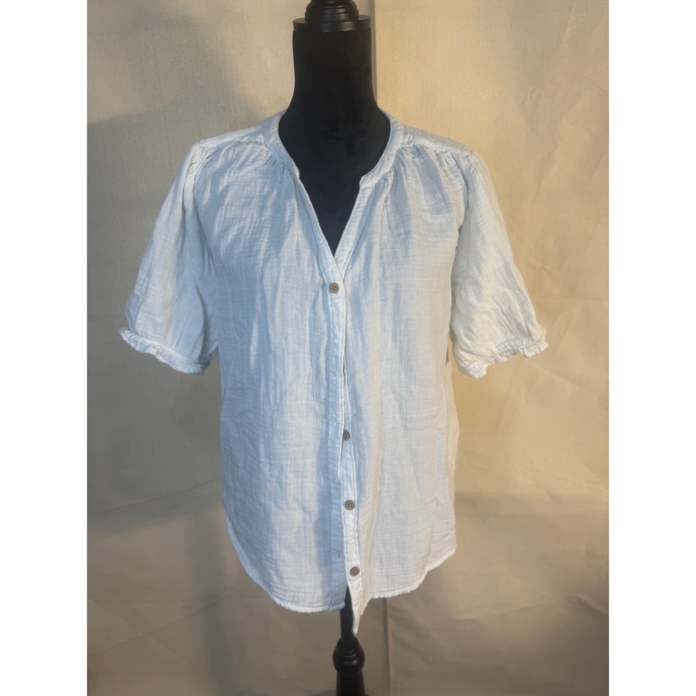 Beachlunchlounge White Gauze Button Down Short Sleeve Blouse Top Womens Medium